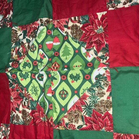 Patchwork Quilt 45” Square Christmas Holiday Handcrafted Red Green - Picture 5 of 7